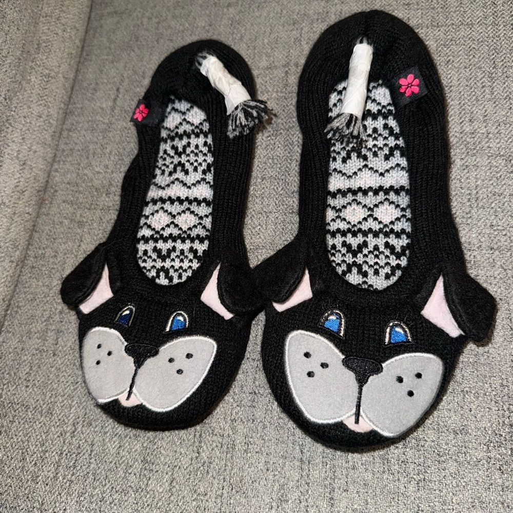 Adorable Black and Gray Dog Slippers